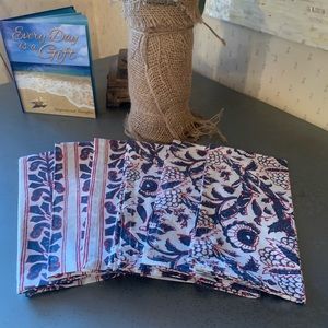 Pier1, NEW NEVER USED, napkins. 3 of each pattern, 2 patterns BLUE RED and WHITE